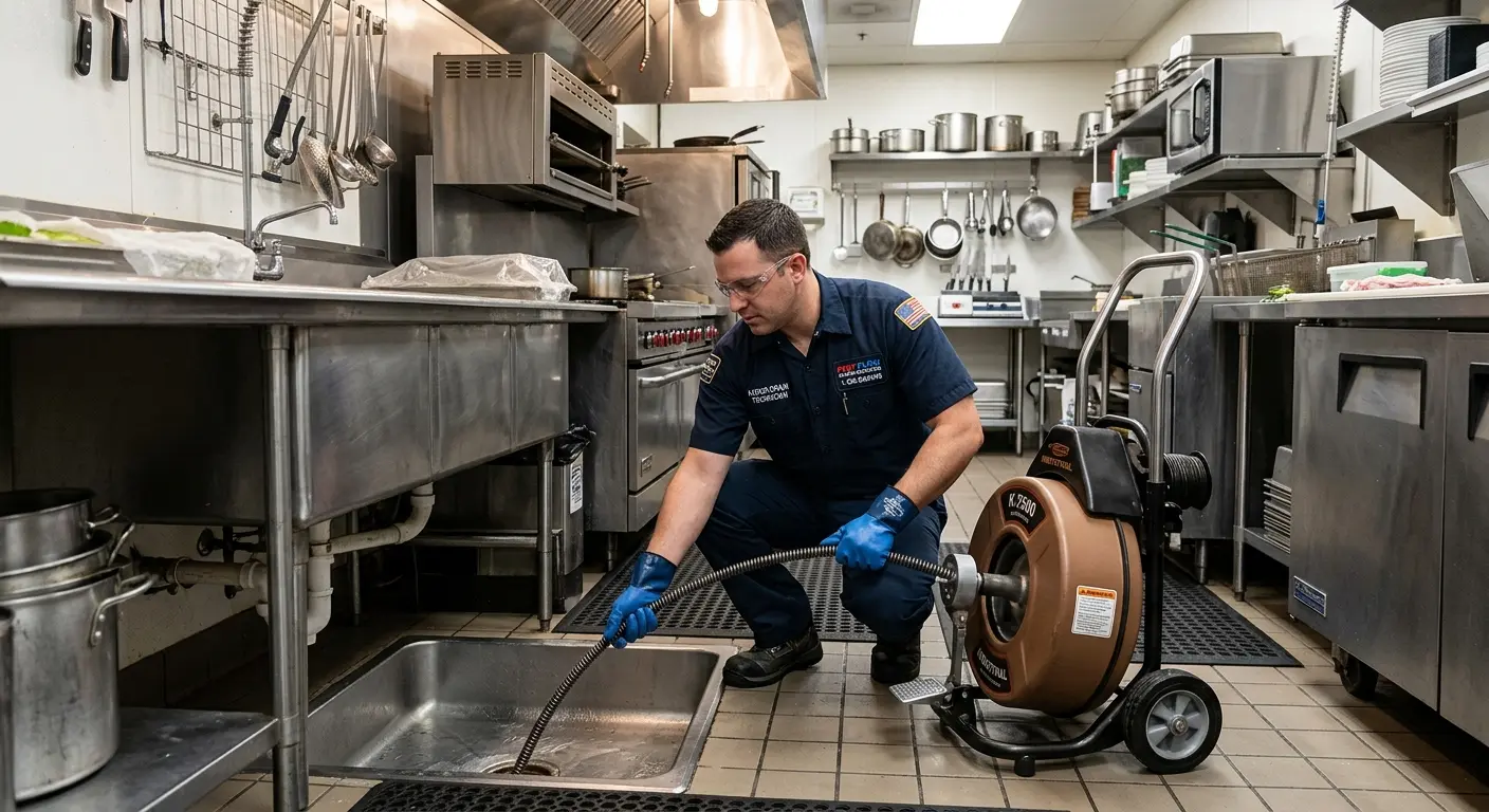 Commercial drain cleaning service in a restaurant kitchen in Broomfield